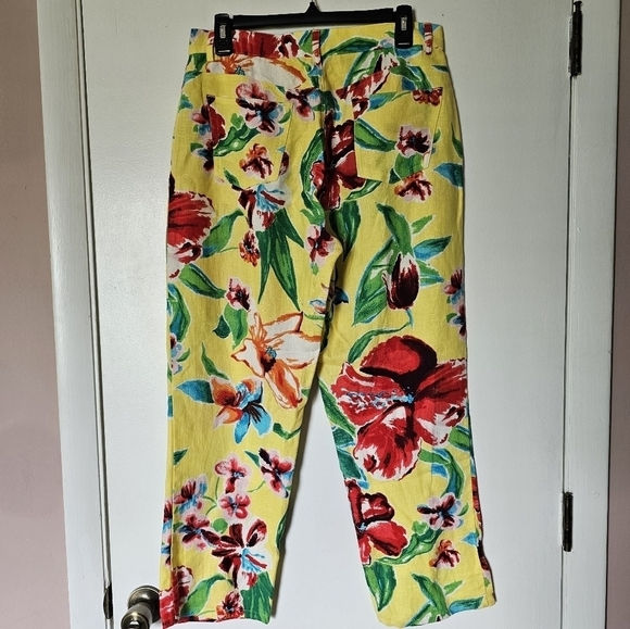 Lauren Ralph Lauren linen yellow floral bright tropical pants Size 8 - Picture 4 of 4